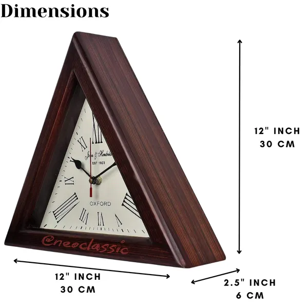 NEO_CLASSIC_Wooden_Wall_Clock_with_Roman_Numerals_|_Triangle_Shape_Decorative_Clock_for_Home_&_Office_Décor_|_Handcrafted_Table_&_Wall_Mount_Design_|_12_Inch