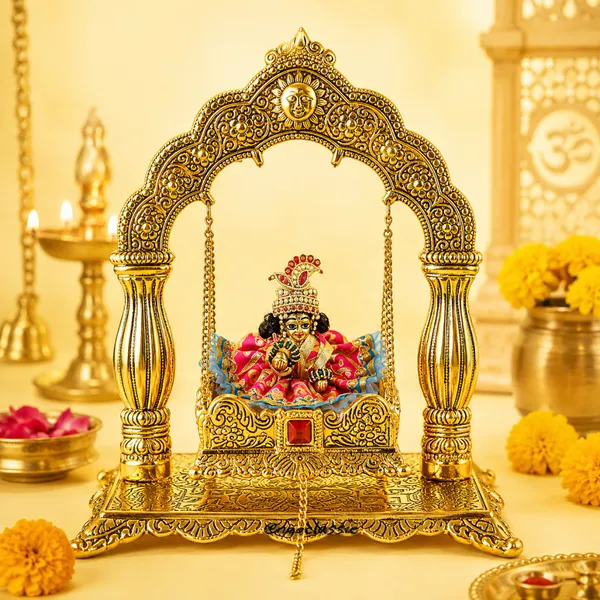 NEO_CLASSIC_Metal_Laddu_Gopal_Jhula_|_Krishna_Hindola_Palana_for_Bal_Gopal_Murti_|_Decorative_Temple_Swing_for_Pooja_&_Janmashtami_|_Suitable_for_Size_0_to_2_Laddu_Gopal