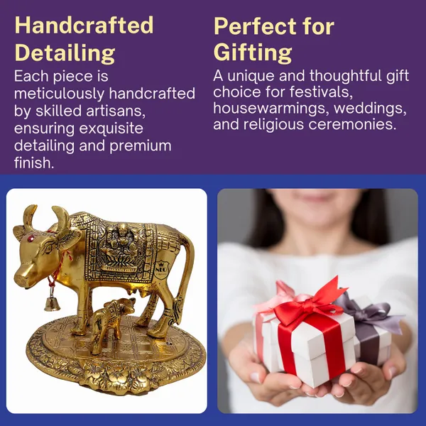 NEO_CLASSIC_Aluminium_Metal_Cow_with_Calf_Statue_|_Kamdhenu_Cow_Idol_|_Antique_Gold_Finish_Decorative_Showpiece_for_Home,_Office_&_Temple_|_Gift_Item