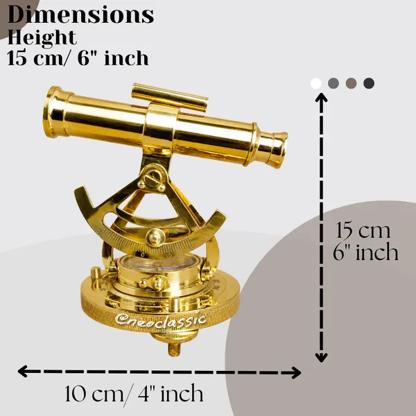 NEO_CLASSIC_Theodolite_Alidade_Telescope_with_Magnetic_Compass_&_Surface_Level_|_Antique_Brass_Navigation_Instrument_for_Marine_Nautical_Décor_&_Desk_Display_|_Glossy_Gold_Finish_|_6_Inch