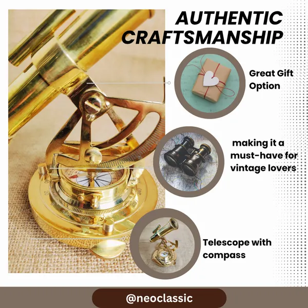 NEO_CLASSIC_Theodolite_Alidade_Telescope_with_Magnetic_Compass_&_Surface_Level_|_Antique_Brass_Navigation_Instrument_for_Marine_Nautical_Décor_&_Desk_Display_|_Glossy_Gold_Finish_|_6_Inch