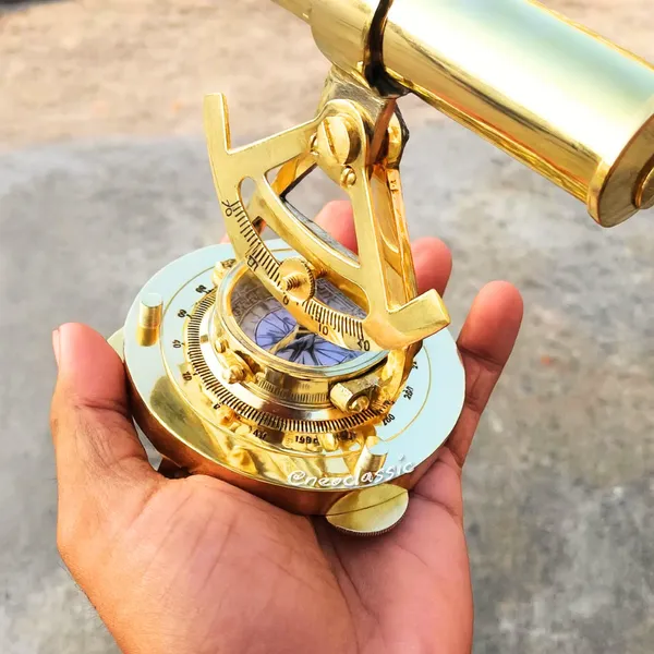 NEO_CLASSIC_Theodolite_Alidade_Telescope_with_Magnetic_Compass_&_Surface_Level_|_Antique_Brass_Navigation_Instrument_for_Marine_Nautical_Décor_&_Desk_Display_|_Glossy_Gold_Finish_|_6_Inch
