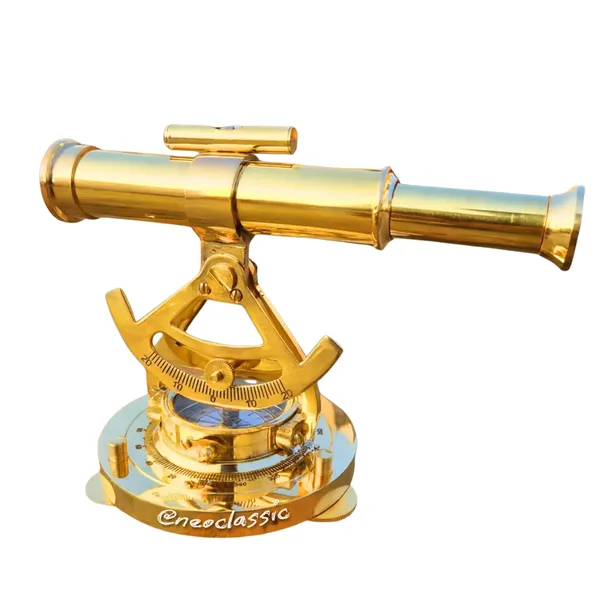 NEO_CLASSIC_Theodolite_Alidade_Telescope_with_Magnetic_Compass_&_Surface_Level_|_Antique_Brass_Navigation_Instrument_for_Marine_Nautical_Décor_&_Desk_Display_|_Glossy_Gold_Finish_|_6_Inch