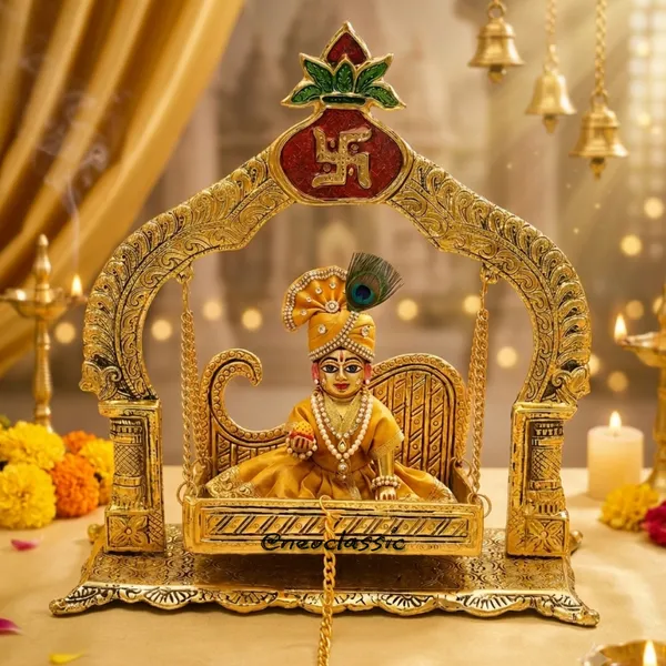 NEO_CLASSIC_Kalash_Swastik_Laddu_Gopal_Jhula_|_10_Inch_Krishna_Hindola_Palana_for_Bal_Gopal_Murti_|_Decorative_Temple_Swing_for_Home_Pooja,_Janmashtami_&_Religious_Gift