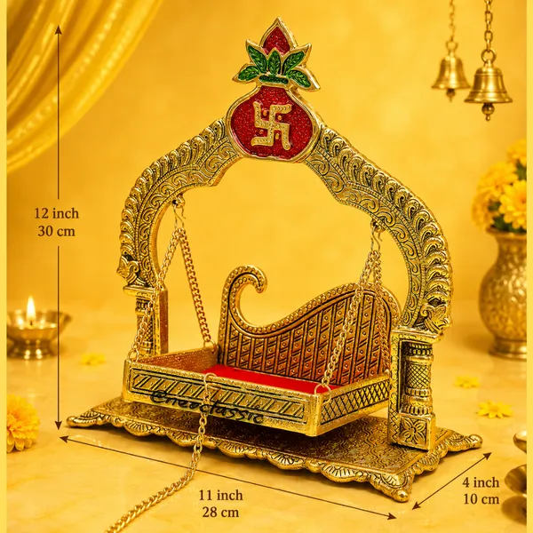 NEO_CLASSIC_Kalash_Swastik_Laddu_Gopal_Jhula_|_10_Inch_Krishna_Hindola_Palana_for_Bal_Gopal_Murti_|_Decorative_Temple_Swing_for_Home_Pooja,_Janmashtami_&_Religious_Gift