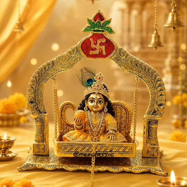 NEO_CLASSIC_Kalash_Swastik_Laddu_Gopal_Jhula_|_10_Inch_Krishna_Hindola_Palana_for_Bal_Gopal_Murti_|_Decorative_Temple_Swing_for_Home_Pooja,_Janmashtami_&_Religious_Gift