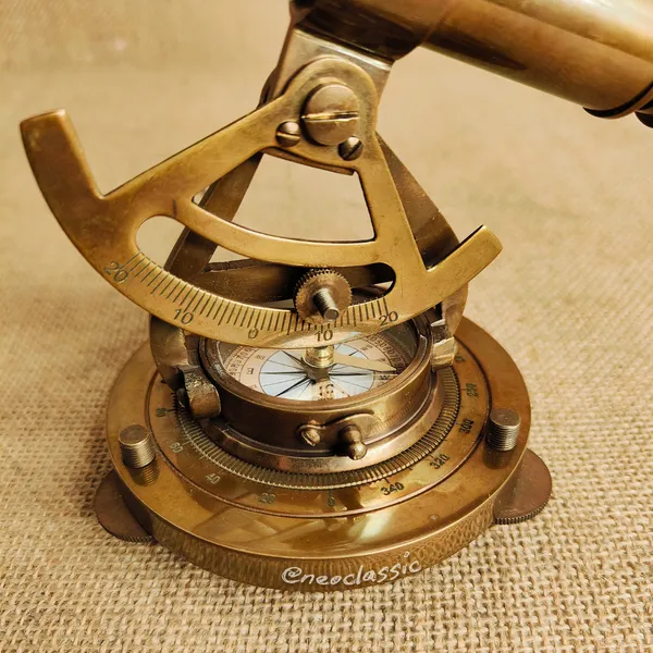 NEO_CLASSIC_Theodolite_Alidade_Telescope_with_Magnetic_Compass_&_Surface_Level_(6_Inch)_|_Antique_Brass_Navigation_Instrument_|_Marine_Nautical_Décor_Showpiece