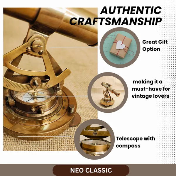 NEO_CLASSIC_Theodolite_Alidade_Telescope_with_Magnetic_Compass_&_Surface_Level_(6_Inch)_|_Antique_Brass_Navigation_Instrument_|_Marine_Nautical_Décor_Showpiece