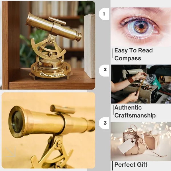 NEO_CLASSIC_Theodolite_Alidade_Telescope_with_Magnetic_Compass_&_Surface_Level_(6_Inch)_|_Antique_Brass_Navigation_Instrument_|_Marine_Nautical_Décor_Showpiece