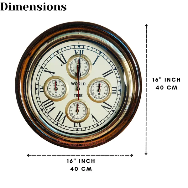 NEO_CLASSIC_Wooden_Antique_Designer_Wall_Clock_–_World_Time_Vintage_Brass_Ring_Wall_Clock_for_Home_&_Office_(16_Inch,_Brown)