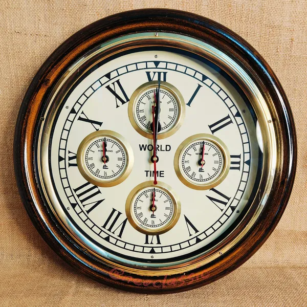 NEO_CLASSIC_Wooden_Antique_Designer_Wall_Clock_–_World_Time_Vintage_Brass_Ring_Wall_Clock_for_Home_&_Office_(16_Inch,_Brown)