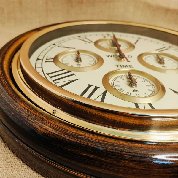 NEO_CLASSIC_Wooden_Antique_Designer_Wall_Clock_–_World_Time_Vintage_Brass_Ring_Wall_Clock_for_Home_&_Office_(16_Inch,_Brown)