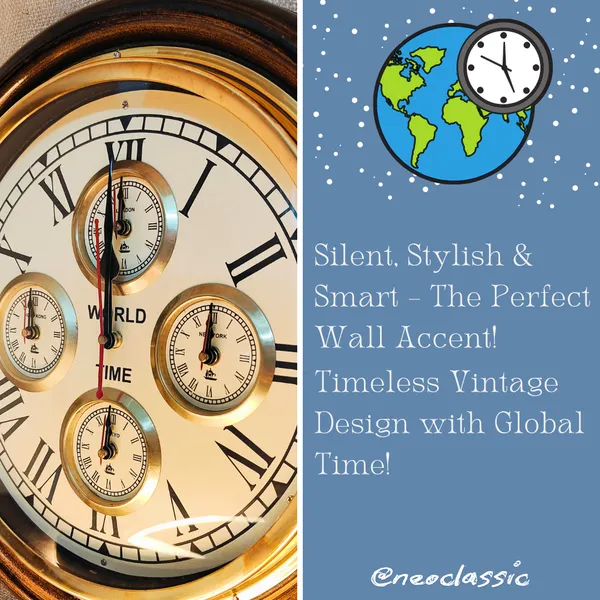 NEO_CLASSIC_Wooden_Antique_Designer_Wall_Clock_–_World_Time_Vintage_Brass_Ring_Wall_Clock_for_Home_&_Office_(16_Inch,_Brown)