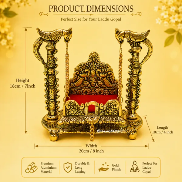 NEO_CLASSIC_Metal_Laddu_Gopal_Jhula_|_7_Inch_Krishna_Hindola_Palana_for_Bal_Gopal_Murti_|_Decorative_Swing_for_Home_Temple,_Pooja_Room,_Janmashtami_&_Religious_Décor