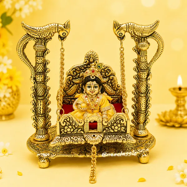 NEO_CLASSIC_Metal_Laddu_Gopal_Jhula_|_7_Inch_Krishna_Hindola_Palana_for_Bal_Gopal_Murti_|_Decorative_Swing_for_Home_Temple,_Pooja_Room,_Janmashtami_&_Religious_Décor