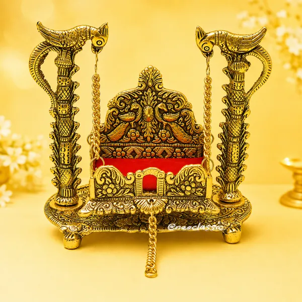 NEO_CLASSIC_Metal_Laddu_Gopal_Jhula_|_7_Inch_Krishna_Hindola_Palana_for_Bal_Gopal_Murti_|_Decorative_Swing_for_Home_Temple,_Pooja_Room,_Janmashtami_&_Religious_Décor