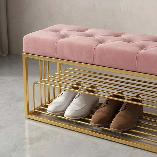 Velvet_Upholstered_Entryway_Shoe_Rack_Bench_With_Storage