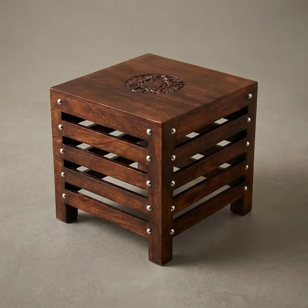 Solid_Wood_Carved_Square_Side_Table_With_Slatted_Storage_Design_Set_Of_2_Stool