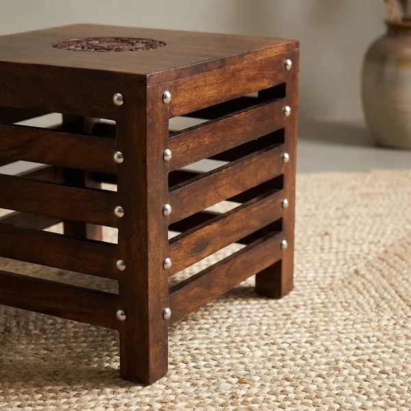 Solid_Wood_Carved_Square_Side_Table_With_Slatted_Storage_Design_Set_Of_2_Stool