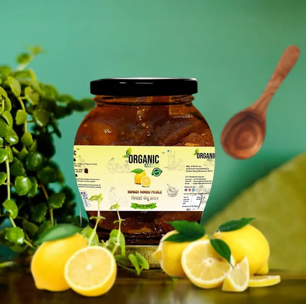 Organic_Homemade_Nimadi_Lemon_Pickles_Khatta_Meetha_Nimbu_Ka_Achar_With_Neemwood_Spoon_Flavourful_Delicious_Traditional_Taste