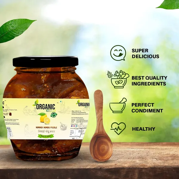 Organic_Homemade_Nimadi_Lemon_Pickles_Khatta_Meetha_Nimbu_Ka_Achar_With_Neemwood_Spoon_Flavourful_Delicious_Traditional_Taste