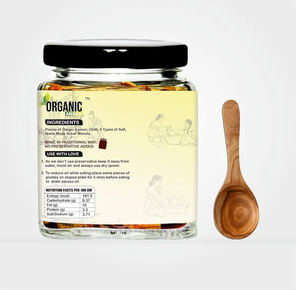 Organic_Homemade_Ginger_Lemon_Green_Chilli_Mix_Pickles_Khatta_Mix_Ghar_Ka_Achar_With_Neemwood_Spoon_Flavourful_Delicious_Traditional_Taste