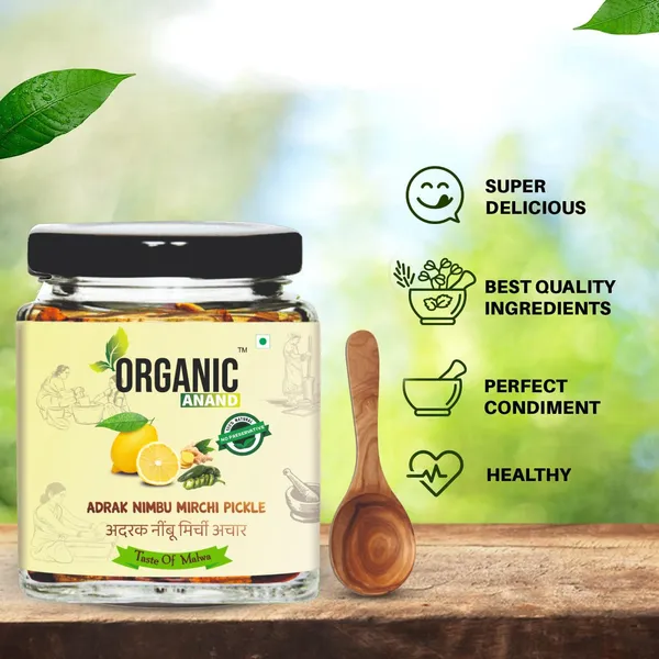 Organic_Homemade_Ginger_Lemon_Green_Chilli_Mix_Pickles_Khatta_Mix_Ghar_Ka_Achar_With_Neemwood_Spoon_Flavourful_Delicious_Traditional_Taste