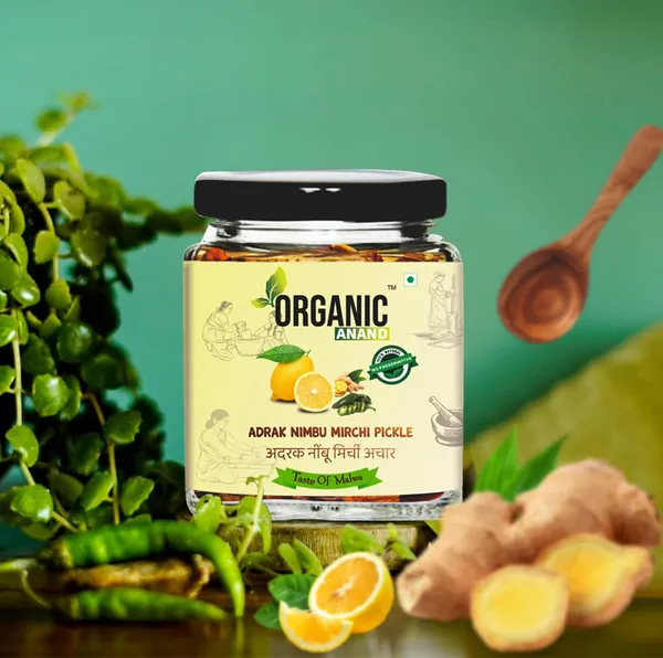 Organic_Homemade_Ginger_Lemon_Green_Chilli_Mix_Pickles_Khatta_Mix_Ghar_Ka_Achar_With_Neemwood_Spoon_Flavourful_Delicious_Traditional_Taste
