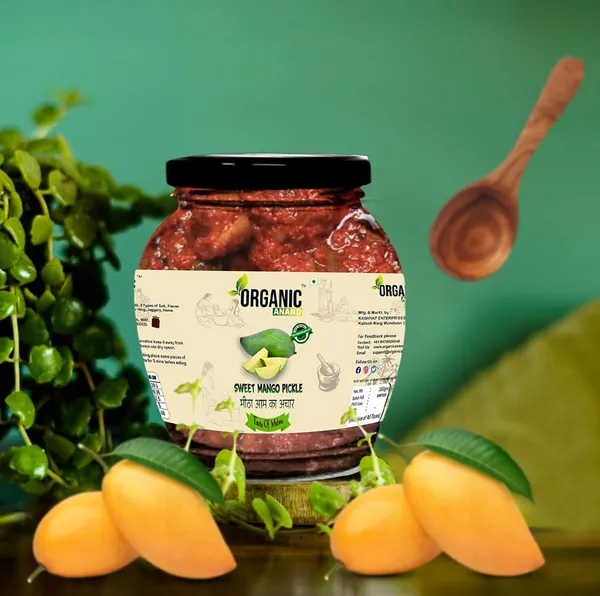 Organic_Pure_Natural_Less_Sweet_Mango_Pickle_Meetha_Aam_Ka_Achar_Jaggery_Mango_Pickle_Homemade_Achar_With_Neemwood_Spoon_No_Artificial_Preservatives_Colors