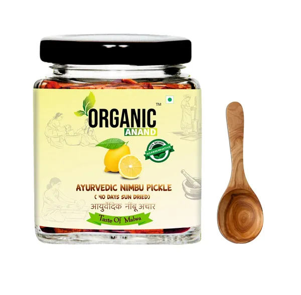Organic_Homemade_Ayurvedic_Lemon_Pickle_Days_Sun_Dried_Nimbu_Ka_Achar_With_Neemwood_Spoon_Flavourful_Delicious_Traditional_Taste
