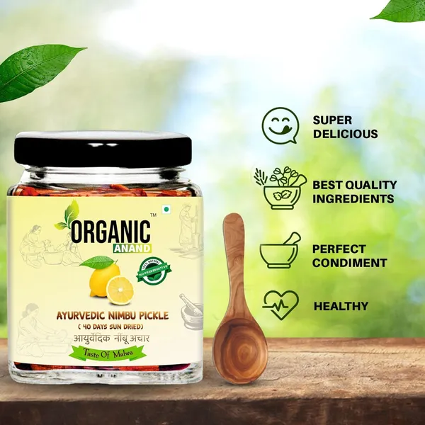 Organic_Homemade_Ayurvedic_Lemon_Pickle_Days_Sun_Dried_Nimbu_Ka_Achar_With_Neemwood_Spoon_Flavourful_Delicious_Traditional_Taste