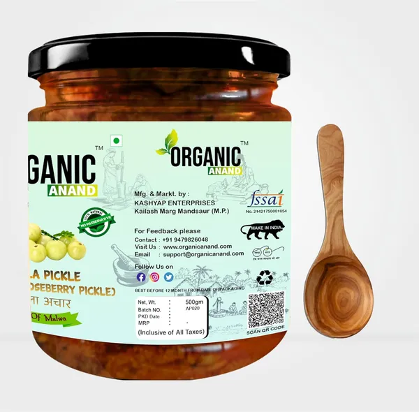 Organic_Homemade_Indian_Gooseberry_Amla_Pickle_And_Garlic_Turmeric_Pickle_With_Neemwood_Spoon_Haldi_Lahsun_Amla_Combo