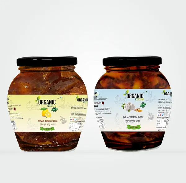 Organic_Homemade_Garlic_Turmeric_Pickle_And_Lemon_Pickle_Combo_Haldi_Lahsun_Achar_With_Neemwood_Spoon
