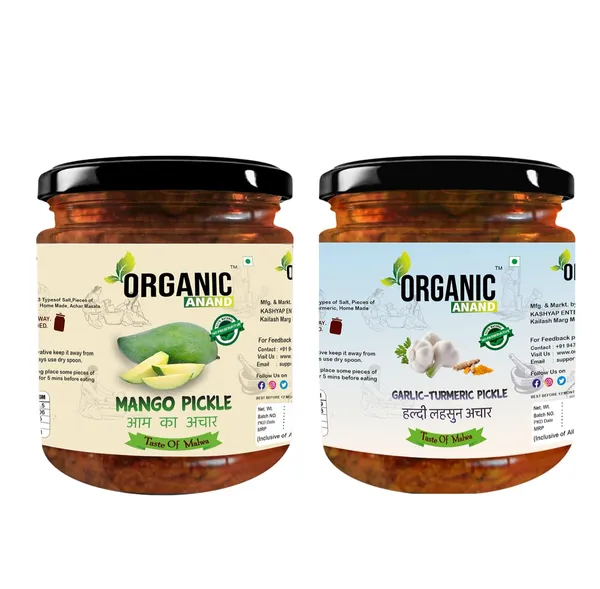 Organic_Homemade_Garlic_Turmeric_Pickles_And_Mango_Pickle_With_Neemwood_Spoon_Aam_Ka_Achar_And_Haldi_Lahsun_Achar_Combo