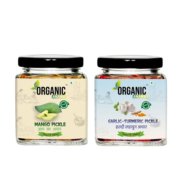 Organic_Homemade_Garlic_Turmeric_Pickles_And_Mango_Pickle_With_Neemwood_Spoon_Aam_Ka_Achar_And_Haldi_Lahsun_Achar_Combo