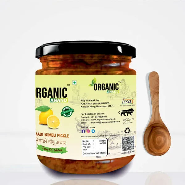 Organic_Homemade_Nimadi_Lemon_Pickles_Khatta_Meetha_Nimbu_Ka_Achar_With_Neemwood_Spoon_Flavourful_Delicious_Traditional_Taste