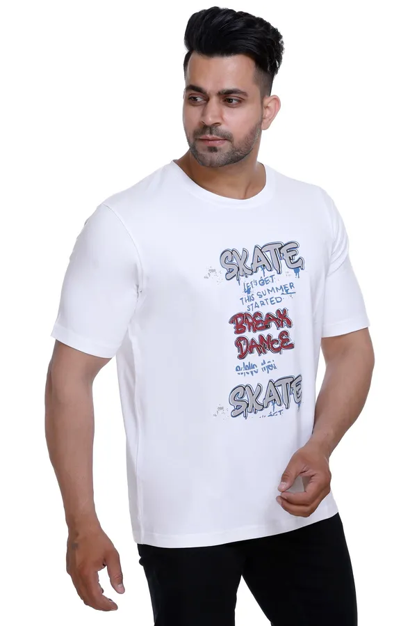 White_Graphic_Print_T_Shirt_Skate_Break_Dance_Design