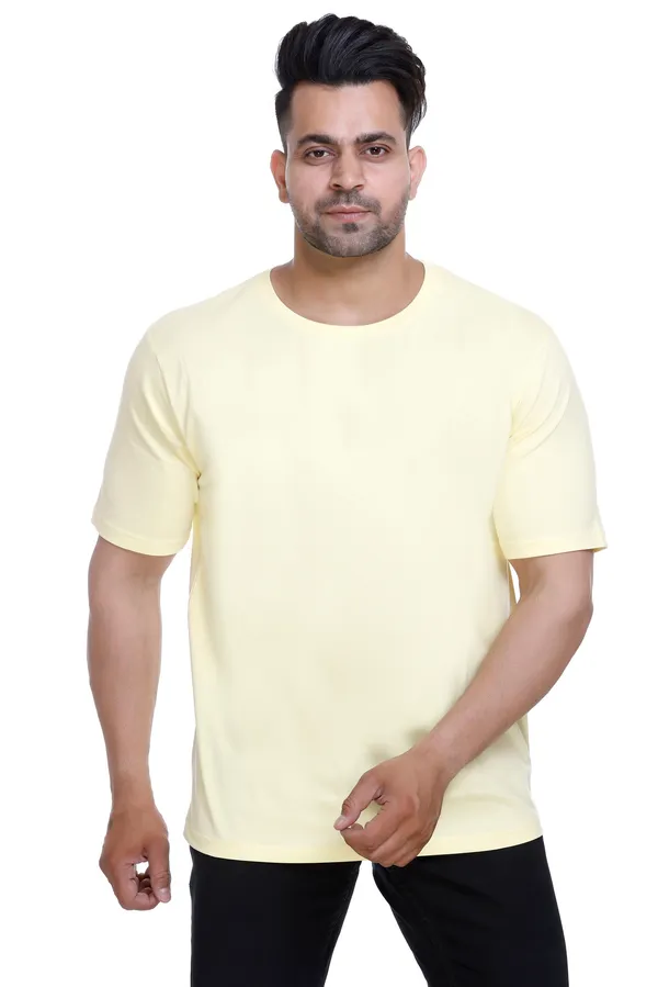 Light_Yellow_Round_Neck_Half_Sleeve_Cotton_T_Shirt