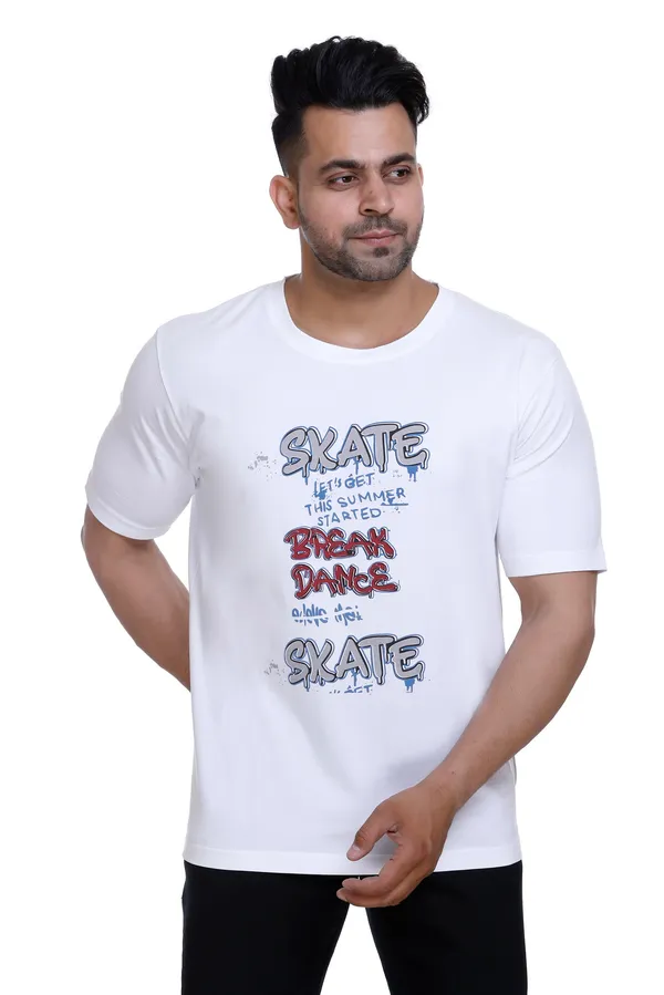 White_Graphic_Print_T_Shirt_Skate_Break_Dance_Design