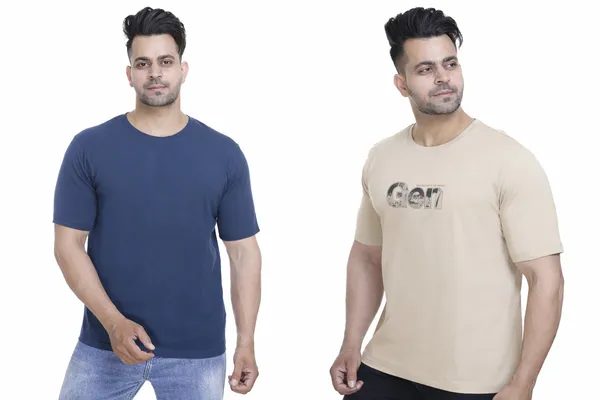 Gen_Erat_United_Graphic_Navy_Blue_And_Print_Beige_Oversized_T-Shirt_for_Men