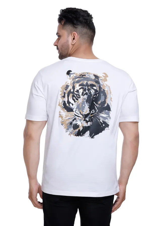 White_Round_Neck_T_Shirt_With_Tiger_Print