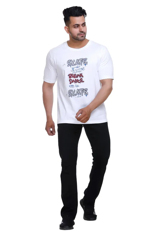 White_Graphic_Print_T_Shirt_Skate_Break_Dance_Design