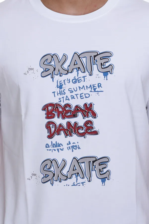 White_Graphic_Print_T_Shirt_Skate_Break_Dance_Design