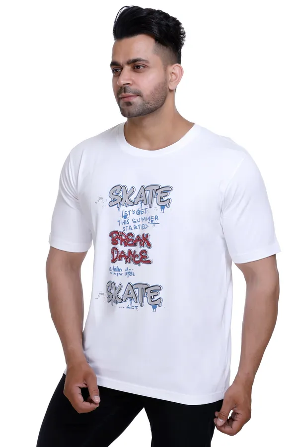 White_Graphic_Print_T_Shirt_Skate_Break_Dance_Design