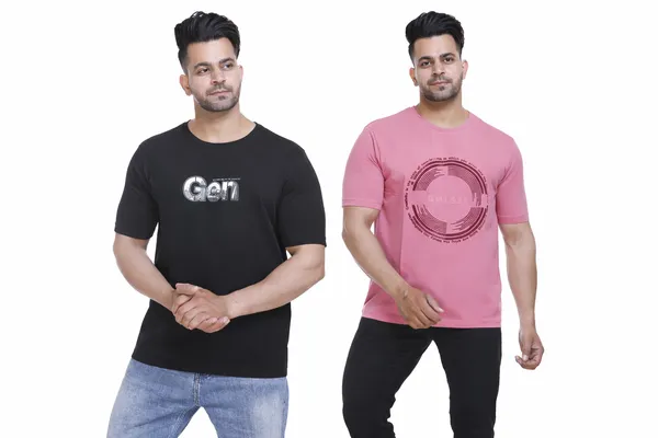 Pink_Round_And_Black_Graphic_Print_Crew_Neck_T_Shirt_For_Men