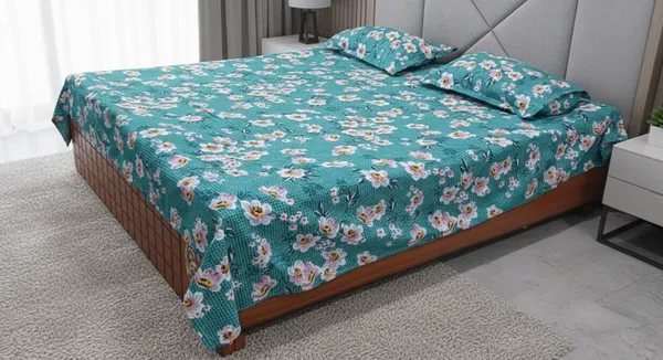 Cotton_Blend_King_Flat_400_TC_Floral_1_Summer_Bedsheet_with_2_Pillow_Covers_(Dark_green)