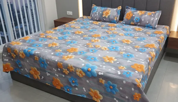 Cotton_Blend_King_Flat_400_TC_Floral_1_Summer_Bedsheet_with_2_Pillow_Covers_(Green)