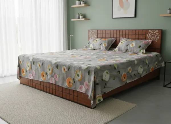 Cotton_Blend_King_Flat_400_TC_Floral_1_Summer_Bedsheet_with_2_Pillow_Covers_(gray)