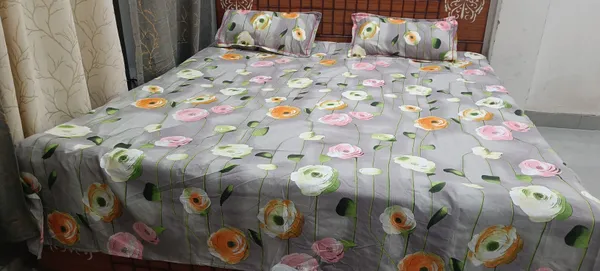 Cotton_Blend_King_Flat_400_TC_Floral_1_Summer_Bedsheet_with_2_Pillow_Covers_(gray)