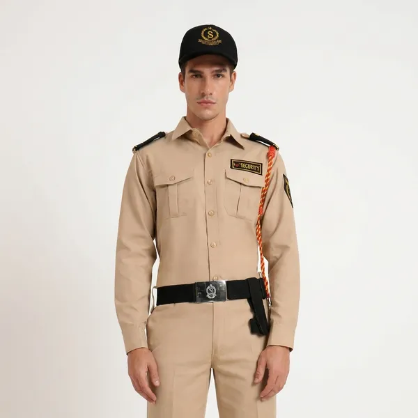 Khaki_Cotton_Blend_Premium_Trovine_Security_Guard_Shirt_For_Men